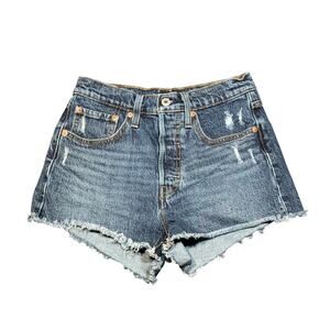 Levi’s 501 Shorts W26 Distressed Cutoff Denim High Rise Raw Hem Classic Blue